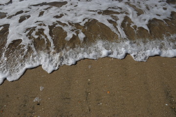 Waves Splash on a Brown Sandy Beach