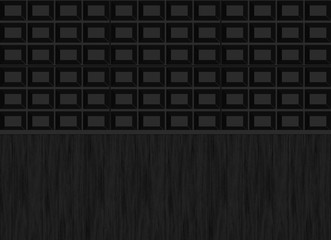 3d rendering. Black square pattern with wood panel wall background.