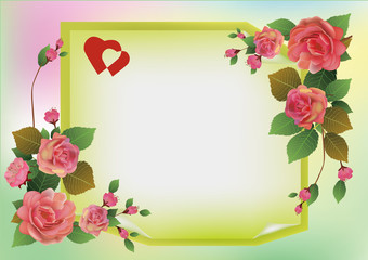 Vector greeting card roses and spring flowers on a yellow background