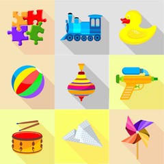 Fototapeta na wymiar Plaything icons set. Cartoon set of 9 plaything vector icons for web isolated on white background
