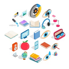 Lore icons set. Isometric set of 25 lore vector icons for web isolated on white background