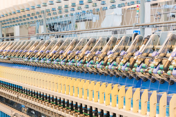 Machinery and equipment interior of textiles factory.