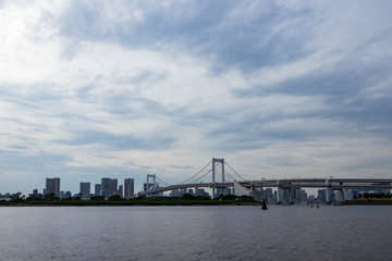 Fototapeta na wymiar (東京都ｰ湾岸風景)お台場の砂浜から見るレインボーブリッジ風景１