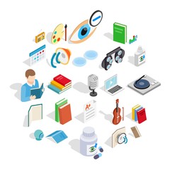 Reading icons set. Isometric set of 25 reading vector icons for web isolated on white background