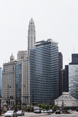 Fototapeta na wymiar CHICAGO, ILLINOIS - May 19,2018 :View of Chicago downtown with people and skyscrapers, Illinois, USA 