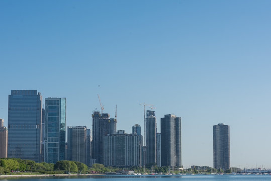 View of The Chicago River and skyscrapers in downtown Chicago,Illinois, USA 