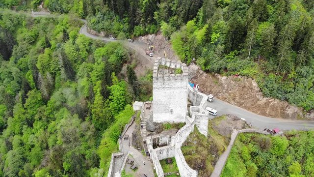 Drone fotage of "Zil kale" Castle near the Turkish city of Trabzon