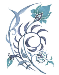 Fototapeta premium Abstract Flower. Hand Drawn Floral Pattern. Watercolor illustration, vintage style