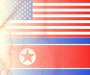 United States of America and North Korea Flags on Vintage Paper. Concept of the political relations between the two countries