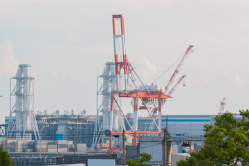 Industrial scene background. Landscape of industry at port.