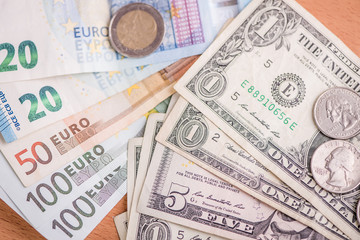 euro paper bank notes against american dollar currency