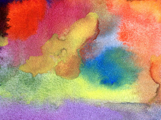 Watercolor abstract bright colorful textural background handmade . Painting of sky and clouds during sunrise. Modern sky scape