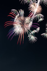 New Year celebration firework, copy space with colorful fireworks light on the sky background.
