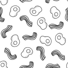 Seamless vector pattern with breakfast. Eggs and bacon. For textile, wrapping, craft