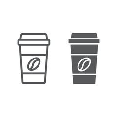 Disposable coffee cup line and glyph icon, coffee and cafe, paper cup sign vector graphics, a linear pattern on a white background, eps 10.