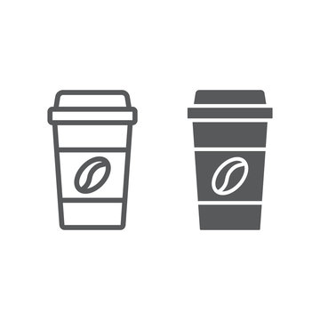 Disposable Coffee Cup Line And Glyph Icon, Coffee And Cafe, Paper Cup Sign Vector Graphics, A Linear Pattern On A White Background, Eps 10.