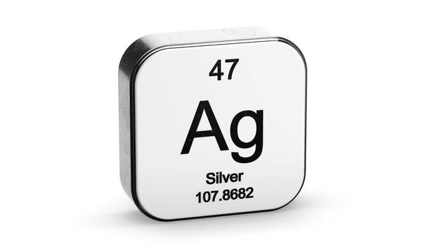 Silver element symbol from the periodic table on white metallic rounded square icon 3D animation