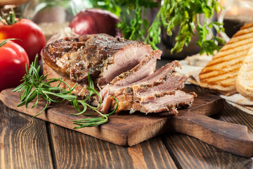 Baked pork belly or bacon