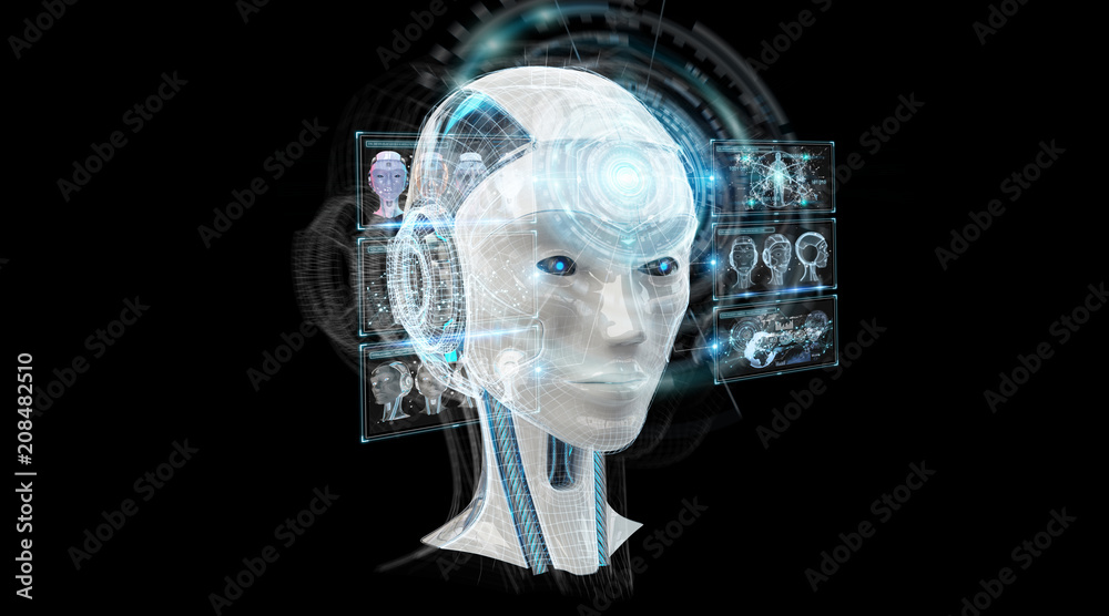 Fototapete digital artificial intelligence cyborg interface 3d rendering