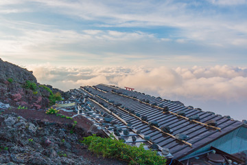 Beautiful landscape with cloudy sky view from top of Mt. fuji, japan.