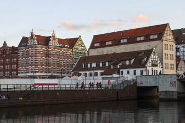 Historic buildings on the banks of the river in Gdansk. Poland