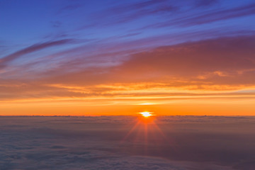Fototapeta na wymiar Beautiful sunrise seen from the top of the Mount Fuji, Japan.
