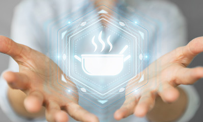 Businesswoman using application to order home made food online 3D rendering