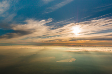 Beautiful sunrise seen from the top of the Mount Fuji, Japan.