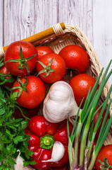 Raw vegetables with water drops