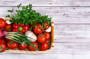 Raw vegetables with water drops