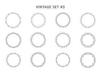 Set of black circular decorative frames. Vector illustration.