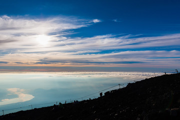 Beautiful landscape with cloudy sky view from top of Mt. fuji.