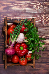 Raw vegetables with water drops