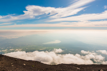 Beautiful landscape with cloudy sky view from top of Mt. fuji.