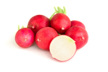 Red radish isolated on white background.