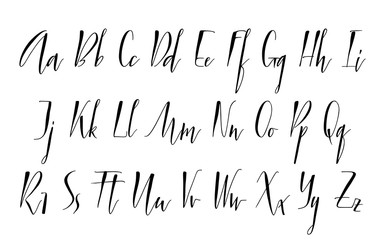 Pen lettering vector alphabet. Uppercase and lowercase handwritten letters. Modern calligraphy, vector illustration.