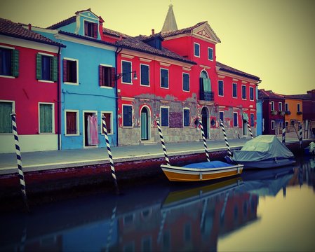 Burano Near Venice Photographed With The Technique Of Long Exposure To Give A Sense Of Stillness To Water