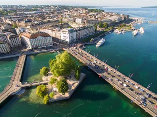Foto auf Acrylglas Aerial view of Leman lake -  Geneva city in Switzerland © Samuel B.