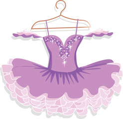 Dance dress with sparkles on a hanger. Vector illustration.