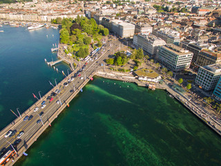 Fototapeta na wymiar Aerial view of Leman lake - Geneva city in Switzerland