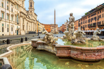 Naklejka premium Piazza Navona square in Rome, Italy. Fontana del Moro (Moor Fountain). Rome architecture and landmark.