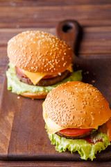 Photo of two fresh hamburgers