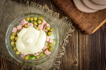 Bowl of traditional russian salad 