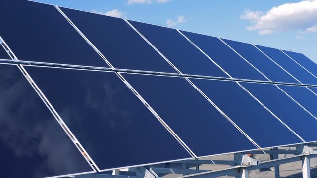 Open-air solar farm. Solar Panels Collecting Sun Light.