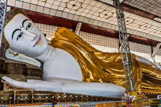 Gold Reclining Buddha in Bago, Myanmar