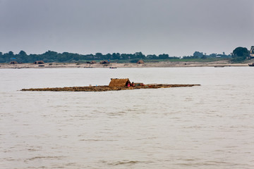 Fototapeta na wymiar A raft on the Irrawaddy River near Mandalay, Myanmar