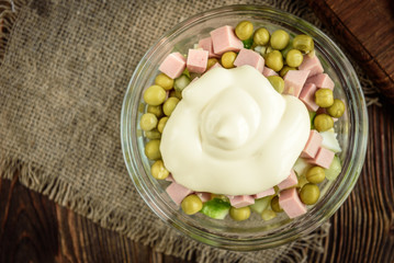 Bowl of traditional russian salad 