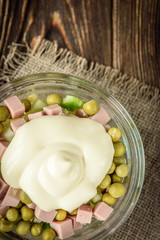 Bowl of traditional russian salad 