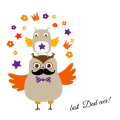 Best dad card with owls. Fathers day greeting card