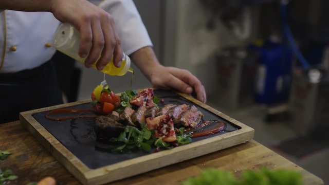 Cooking Steak With Grilled Vegetables